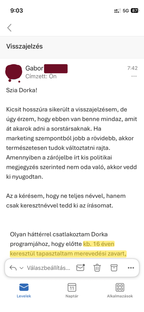 Gábor írásos visszajelzése, 1. rész